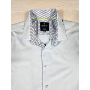 Tom Baine Mens XL Slim Fit Performance Shirt Light Blue Short Sleeve Stretch 474